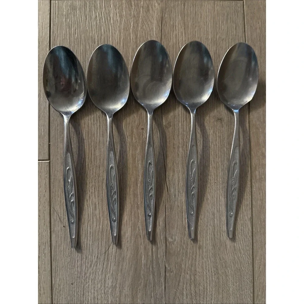 5 Oval Soup Spoons‎ SPRING BOUQUET Stainless Korea Silverware Flatware